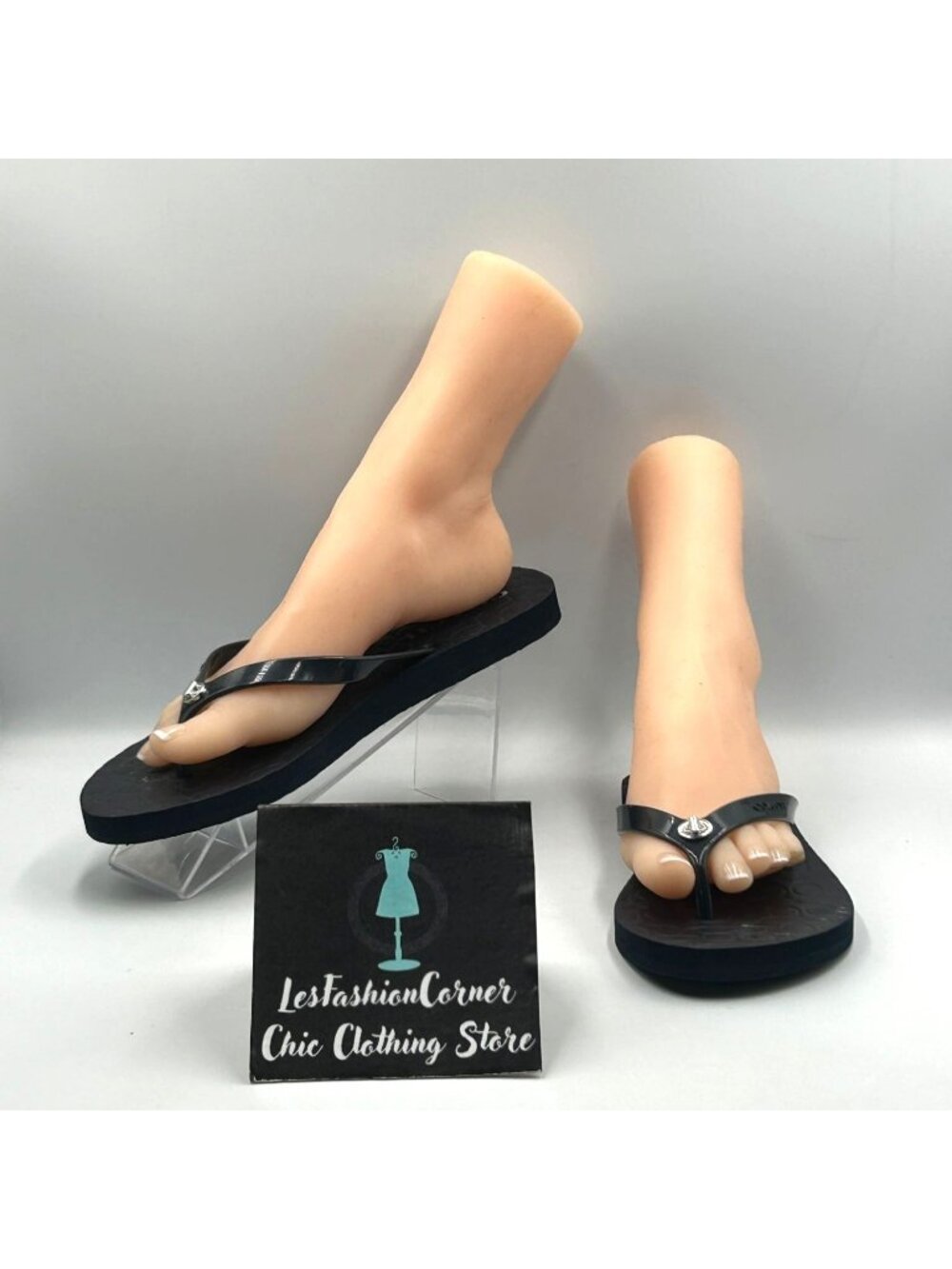 Coach Women's Navy Blue Rubber Abigail Signature Logo Flip Flops Size 10B 3619